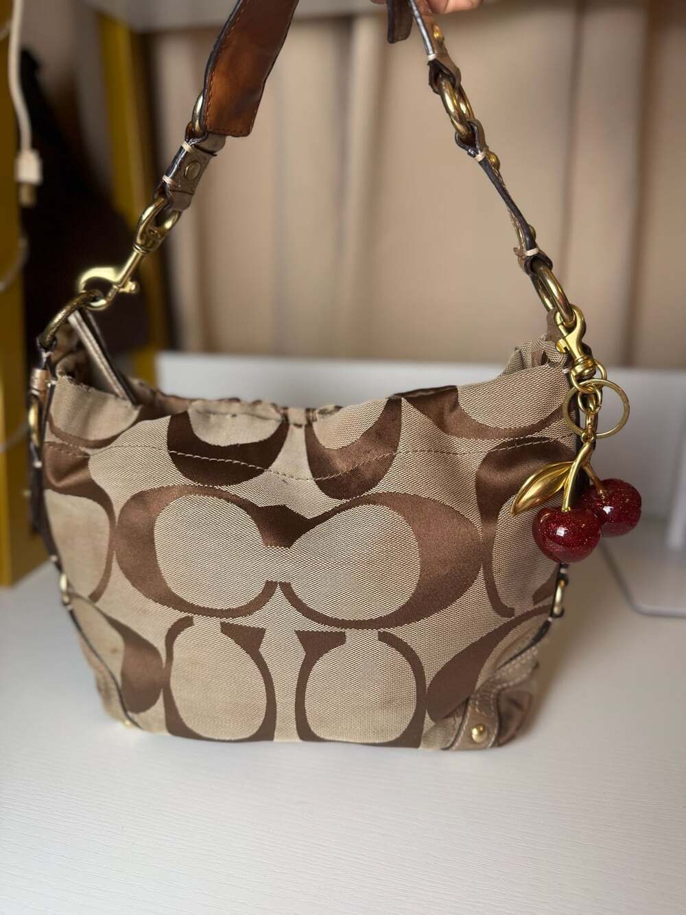 Coach Y2K Vintage Signature Carly Canvas Tan Hobo Shoulder HandBag Preloved –